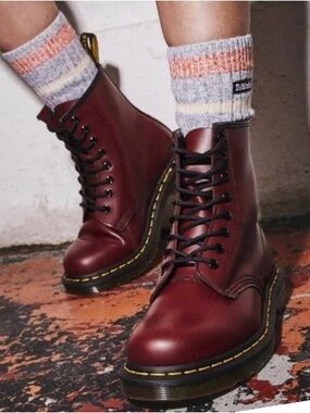 DR. MARTENS Luana Leather Combat Boots Cherry Women's 9 EU 41